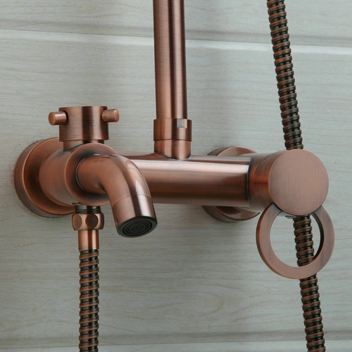 Vintage cobre lluvia de lluvia cabezal de mano grifo conjunto de pulverización mezclador montado en la pared - Imagen 8 de 10