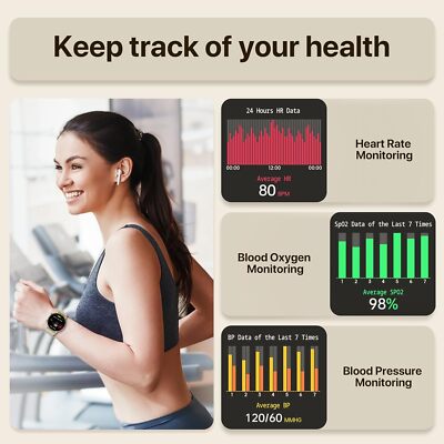 WalkerFit Heart Rate Monitor Smart Watch Round 1.4 display picture 1