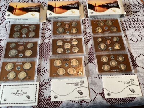 Lot of Three Mint Proof Sets 2013,2014,2015 with Box/Coas uncirculated  - Picture 1 of 2