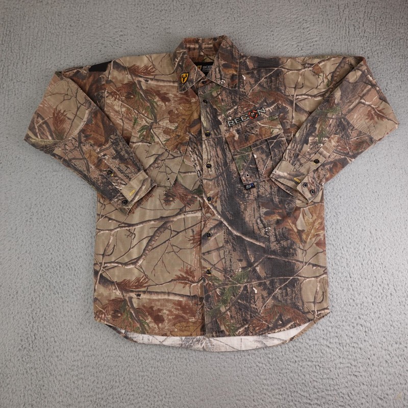 Scent ShieldShirt Mens Large Green Brown Camo Woodland System One Recon Hunting