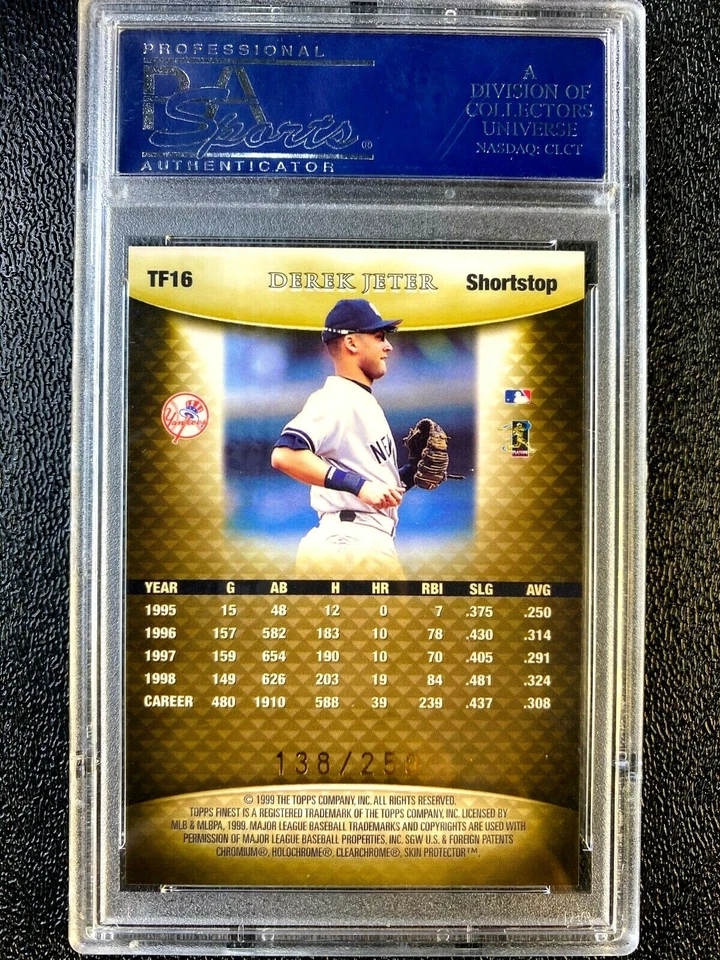 PSA 10 GEM MINT 1999 TOPPS TEAM FINEST GOLD SP #D /250 #TF16 DEREK JETER =GRD495 - Image 2 of 3