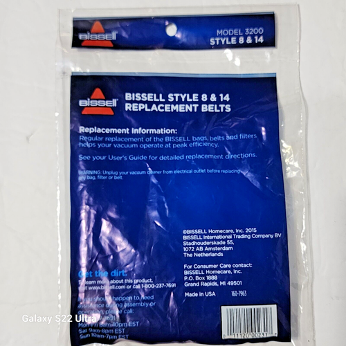 Genuine Bissell Replacement Vacuum Belt Style 8 & 14 - 1Pk (2 belt) Model 3200 - Picture 2 of 2