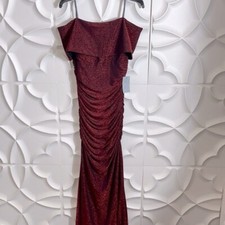 NWT Vince Camuto Ruched off Shoulder Gown Red sparkle dress sz 10.   (98)