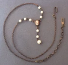 Vintage 1928 Y Chain Necklace Faux White Pearl Tiny Cameo Adjustable Copper PL