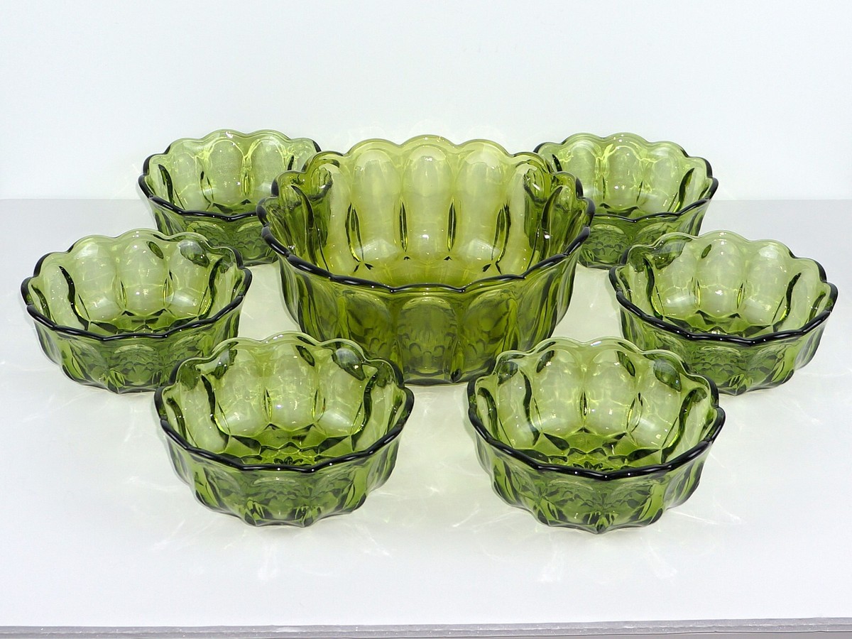 ANCHOR HOCKING FAIRFIELD 7-PC GLASS SALAD BOWL SERVING SET – GREEN