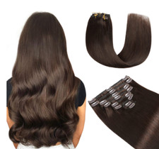 YILITE Echthaar Extensions 8 Teile 18 Clips Dunkelbraun 45cm