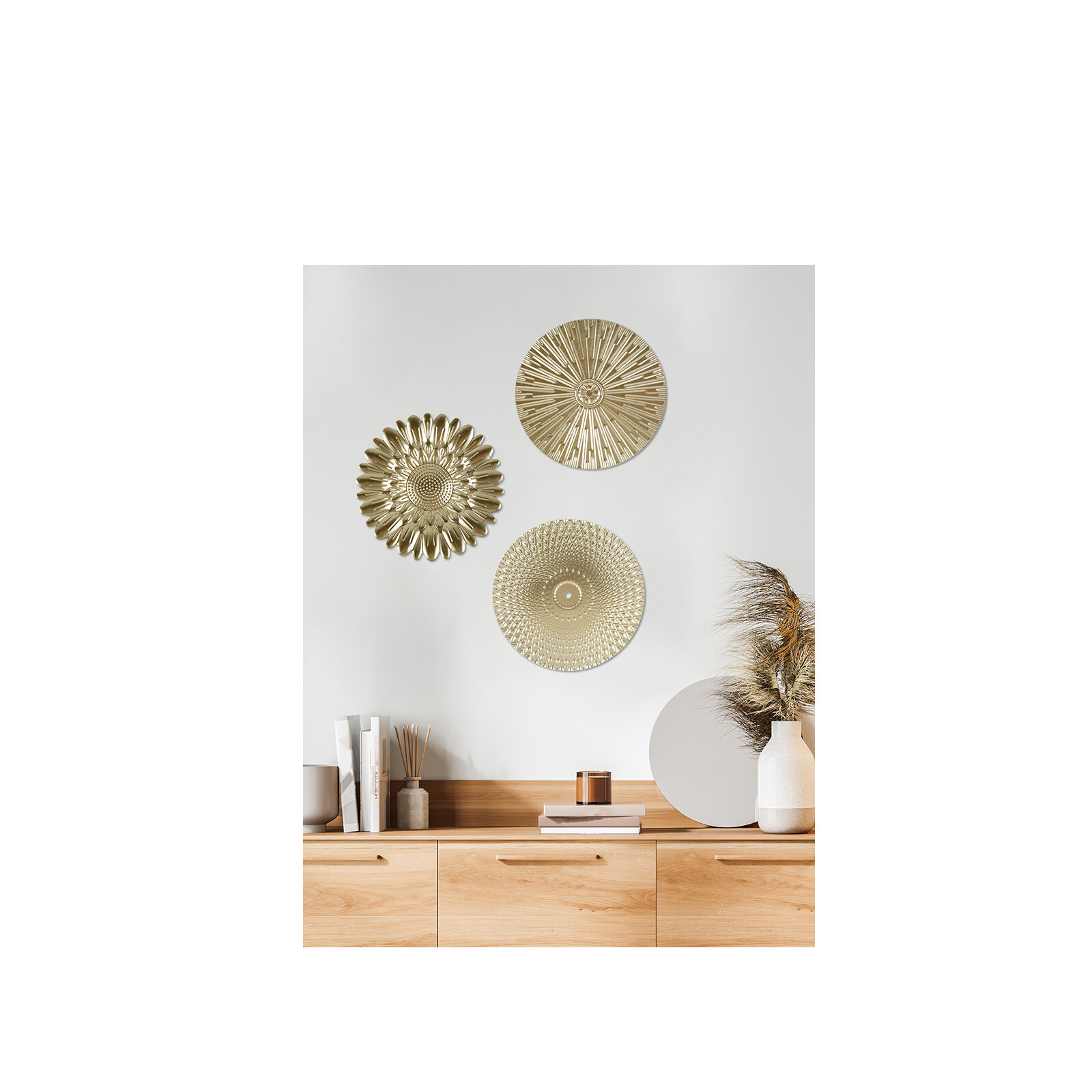 3Pcs Metal Plate Wall Decor Gold Disc Wall Art Modern Style Abstract