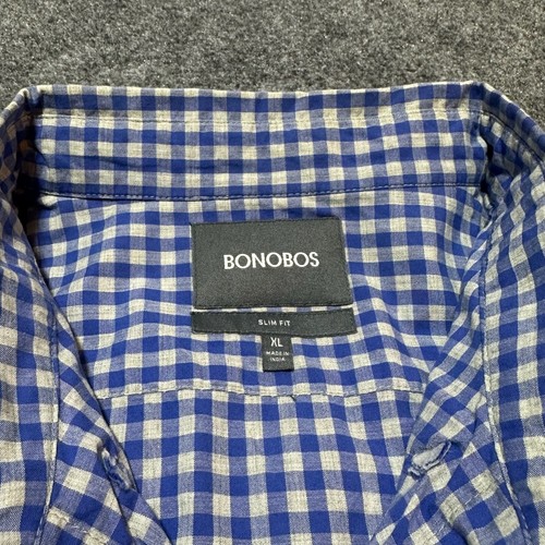 Bonobos Shirt Mens Extra Large Blue Plaid Cotton Button Up Collared Slim Fit - Picture 8 of 12