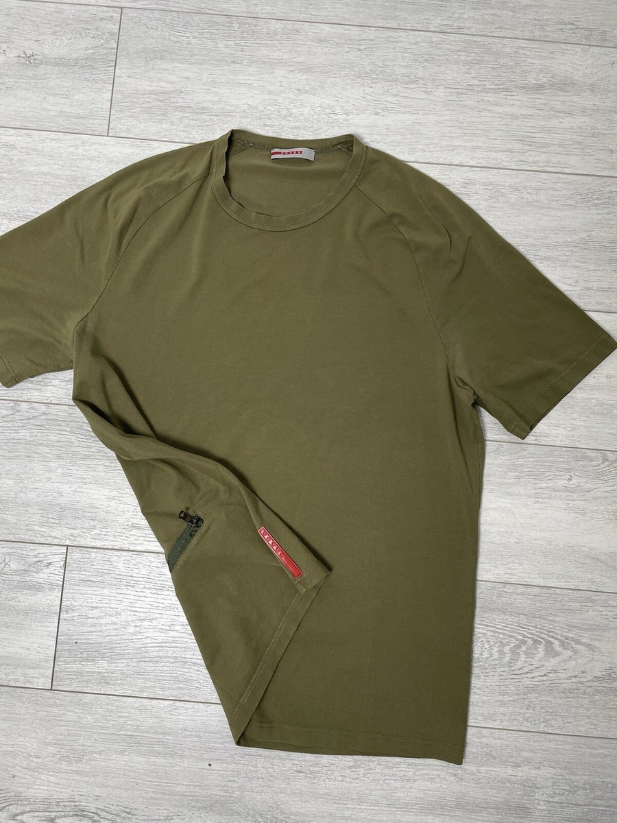 Prada Olive T-shirt Red Tab Pocket Zip Size L | eBay