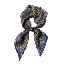 100 Mulberry Silk 27" Square Scarf Women Neckerchief Wrap Blue Vintage Paisley