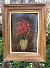 Vintage Estate Find Brutalist Signed Floral Oil Painting 1950's