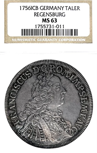 German States Regensburg 1756 Taler Coin Thaler NGC MS 63 VZ/STG UNC CITY VIEW