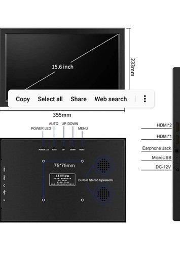 Pisichen Portable Monitor 15.6 Inch Full HD Gaming LED Display Built In Speakers - Picture 2 of 10