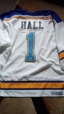 2XL ST. LOUIS BLUES GLENN HALL #1 HOF/75 CCM SIGNED JERSEY