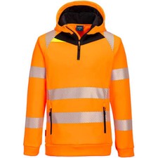 Portwest DX4 Hi Vis 1/4 Zip Hoodie Orange / Black XL