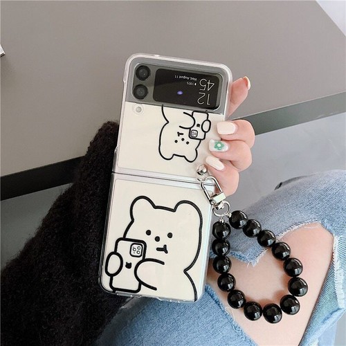 Joli étui téléphone ours de dessin animé pour Samsung Galaxy Z Flip 4 3 housse rigide bracelet - Photo 8 sur 20