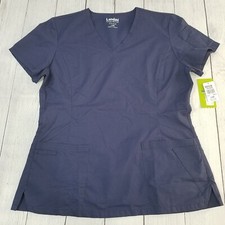 Landau Women's V-Neck Prewashed Scrub Top Size Large BNCV Navy 4125