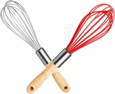 2 Pack Kitchen Silicone Wires Balloon Whisk with Oak Wood Handle Stainless Steel