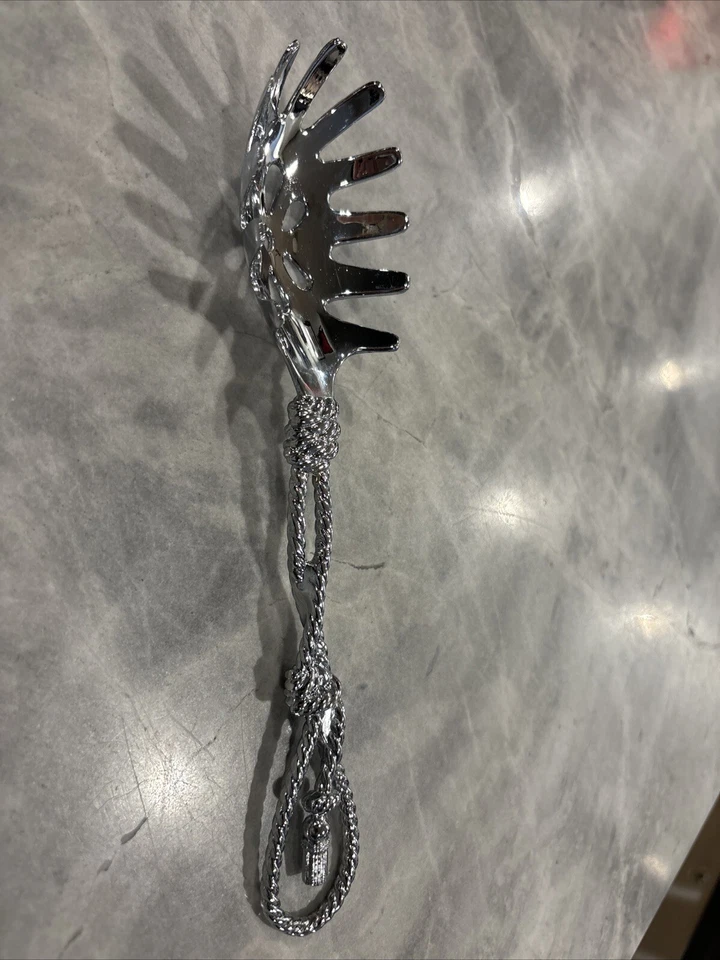 Pasta Scoop Spaghetti Server Ornate Knotted Rope Handle. Chrome. See All Pics! - Image 3 of 4