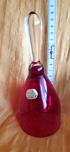 rote Tischglocke mit Klöppel, Bohemia-Glas, 16 cm hoch