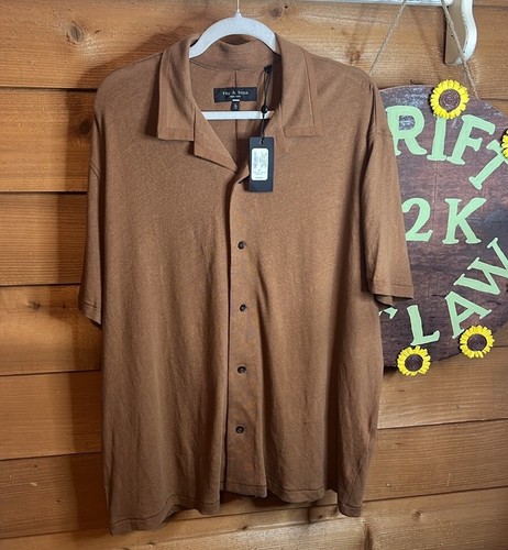 NWT Rag and Bone Avery Linen Button Vacation Collar Shirt Brown XL $195 Retail - Picture 3 of 6