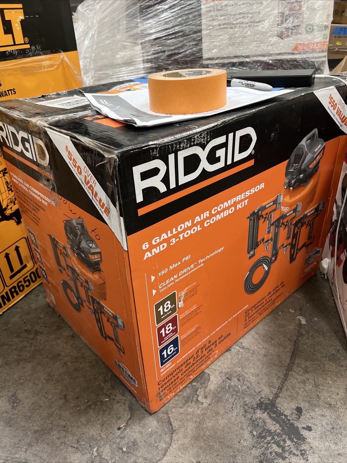 RIDGID 120V Electric Pancake Air Compressor W/ Nailers and Stapler