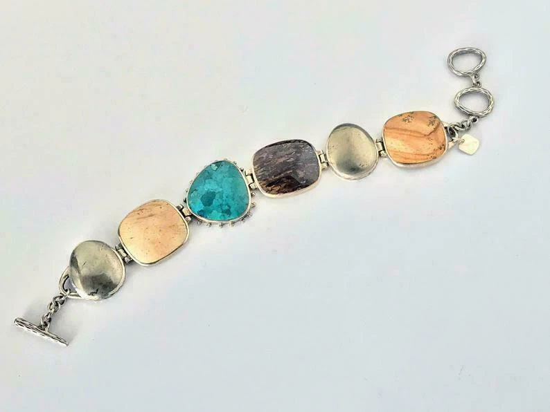 Pulsera SILPADA PLATA ESTERLINA PIRITA TURQUESA BRONCE JASPE PALANCA B1934  Foto 3 de 4