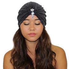 Velvet Great Gatsby Crystal Stretch Turban Headband Headwrap Ear Warmer Hat