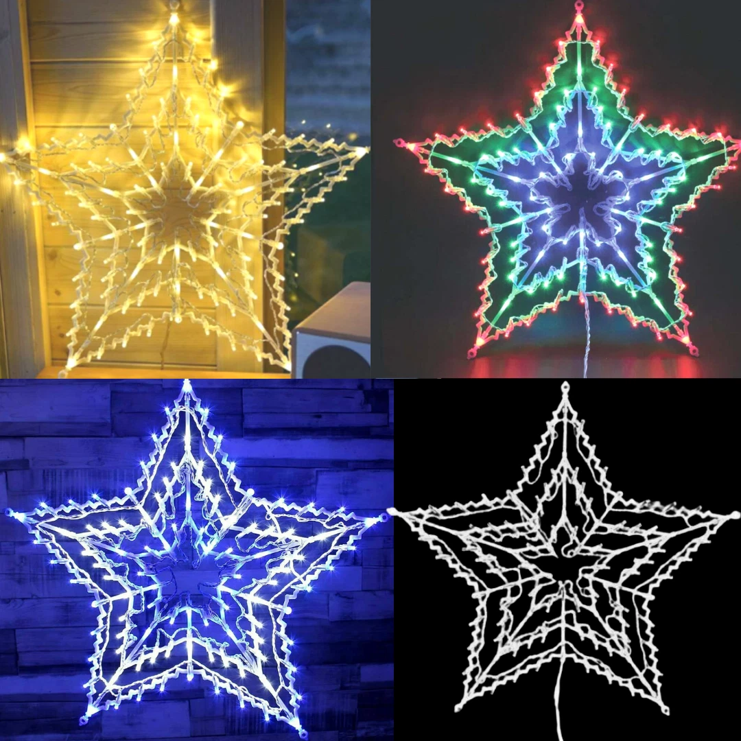 New 100 LED Multi Blue White Colour Christmas Star Silhouette Window Decoration