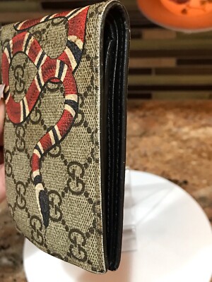 小物 GIBOUS SNAKE CROSS FOLDING WALLET Gucci Bifold Wallet Beige GG Supreme Signature Canvas