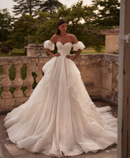 Princess Off the Shoulder Wedding Dresses with 3D Flowers Court Train Bridal