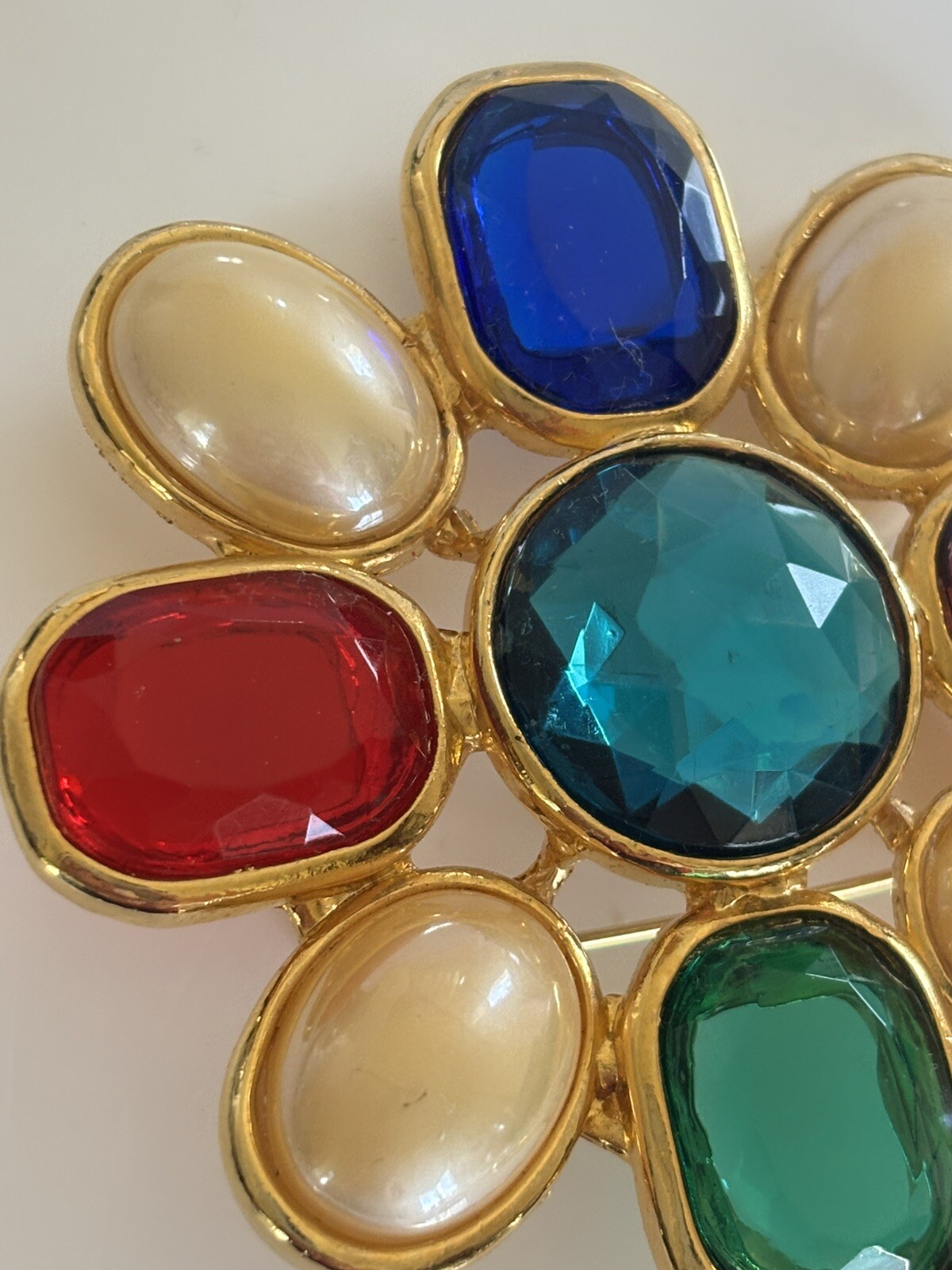 Vintage Statement Brooch Flower Multiple Colors G… - image 6