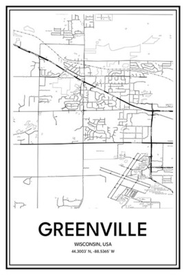 Greenville, WI, USA - Modern Minimalist Street Map Poster