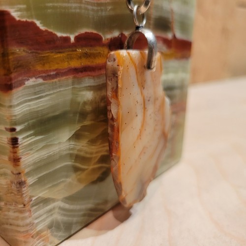 Geode Slice Necklace Pendant Orange Red Rock Fashion Jewelry 11.75"- Swanky Barn - Picture 12 of 12