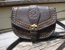 CLEOBELLA Black Leather Purse Mexican Biker Boho Hippie Small Crossbody Handbag