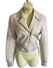 Jane Norman Cream Leather Biker Jacket. Size 10-12