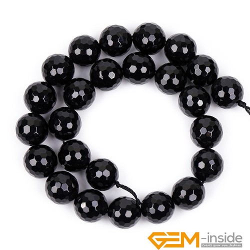 Natural Black Agate Onyx Faceted Round Loose Spacer Beads For Jewelry Making 15" - Picture 49 of 60