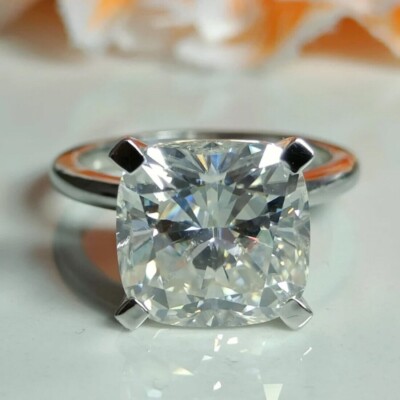 2 Ct Cushion Cut Simulated Diamond Solitaire Wedding Ring 14K White Gold Plated