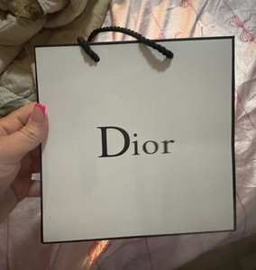 Dior Small White Paper Gift Bag w/ Black Trim & Rope Handles, Solid