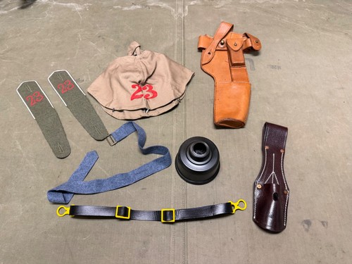 WWI GERMAN M1907 M1915 FIELD GEAR, BAYO FROG, C96 HOLSTER, GAS CARRY BAG LOT