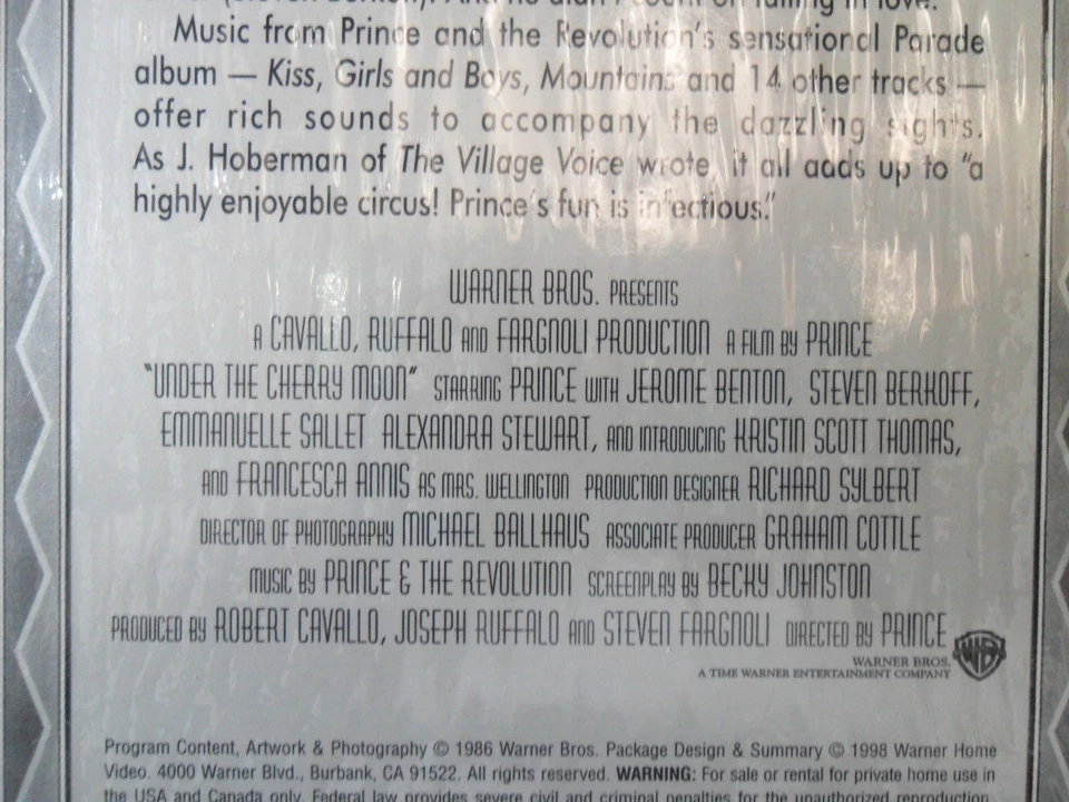 1986 VHS TAPE - PRINCE UNDER THE CHERRY MOON ORIGINAL VIDEO PROMOTIONAL SEALED Foto 4 de 4