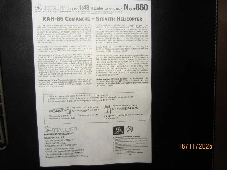 1/48 Italeri AH-1T  Sea/AH-64 Apache/Rah-66 Comance & Revell H-34G LEGGETE BENE - Immagine 3 di 4