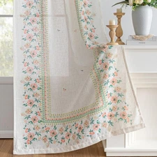 Boho Floral Curtains with Butterfly Linen Blend Curtain 84 inches Long for Li...