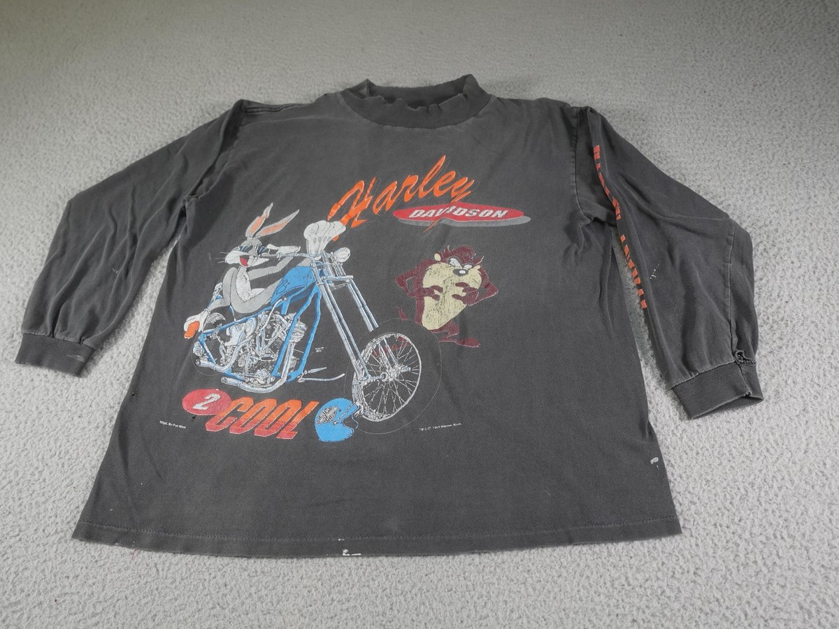 Vintage Harley Davidson Shirt Mens Large Looney Tunes Bugs Taz 