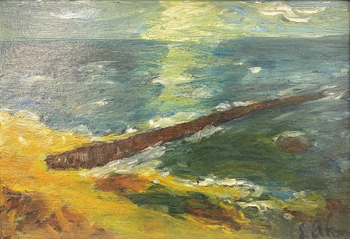 Günther Petersen 1920-2014 Sylt Buhnen am Nordseestrand Original Öl 20,5x30