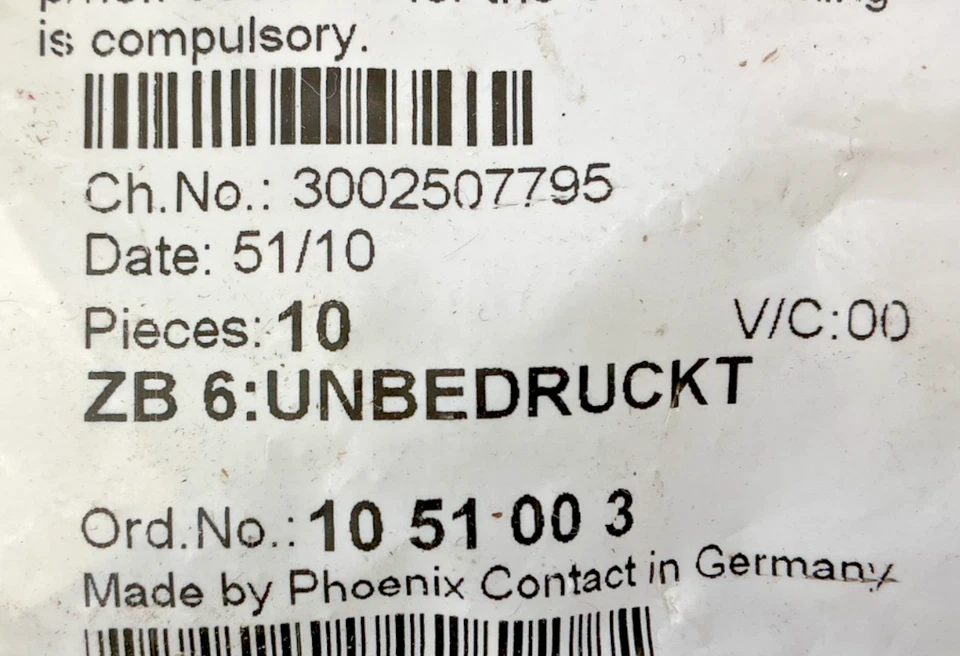 Lot of 2 New Phoenix Contact ZB 6:UNBEDRUCKT Zack Marker Strip 1051003 QTY of 10 - Image 3 of 4