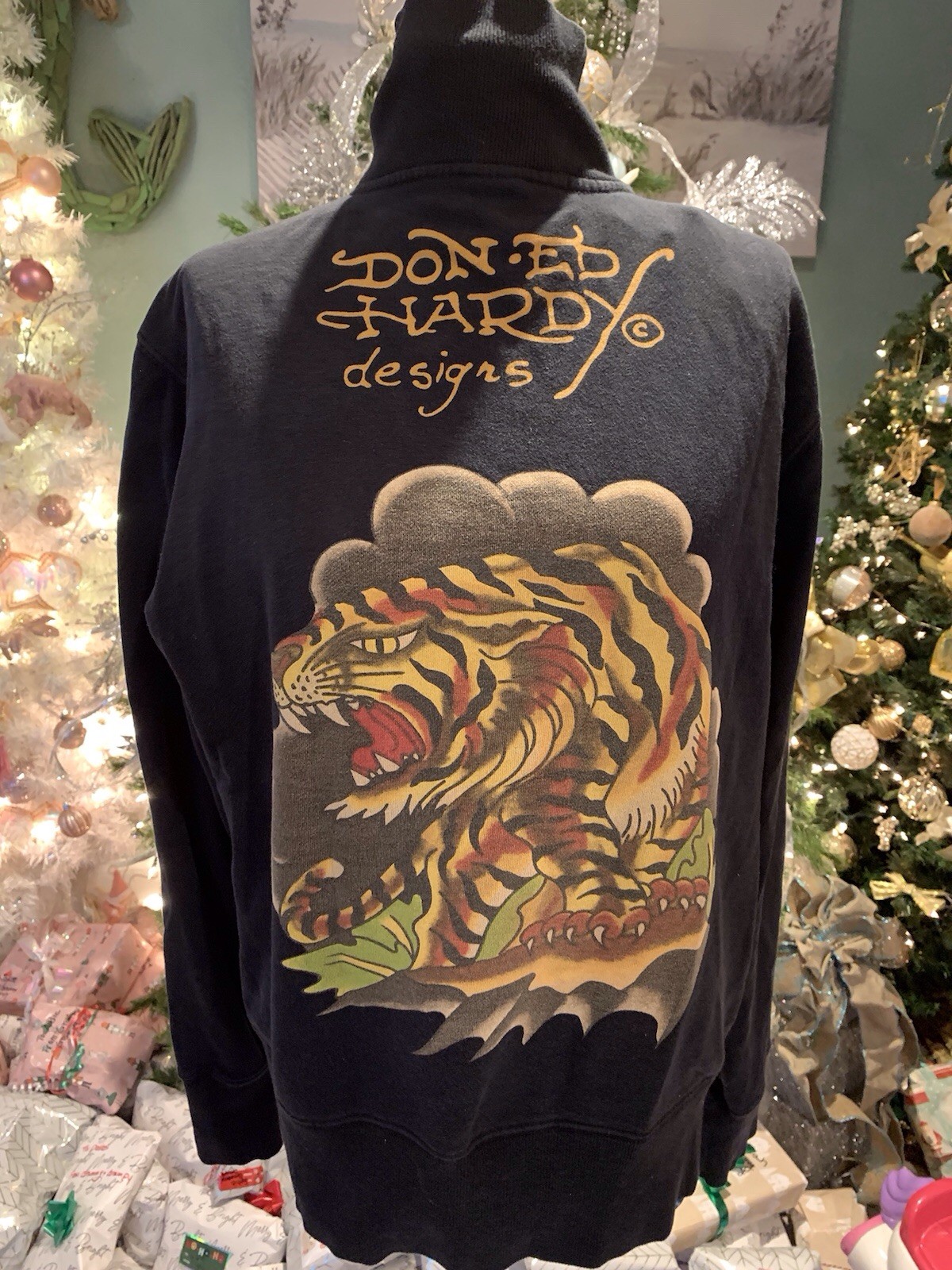 Vintage Don Ed Hardy by Christian Audigier Full Graphic Zip Up Sweat Shirt Sz L image 6