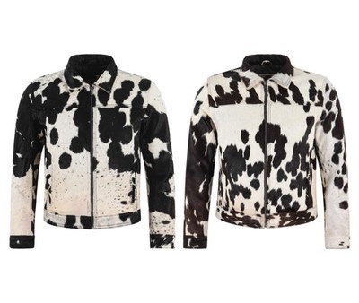 Herren Lederjacke Kuh Print Hair-on Hide Western Rodeo Style Classic Jacket