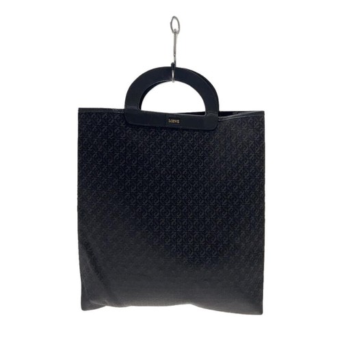 LOEWE Black Canvas All Over Logo Top Handle Handbag 12.6in Auth