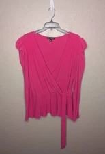 I.N.C. International Concepts Womens Plus XXL Pink Puff Slv Faux Wrap Peplum Top